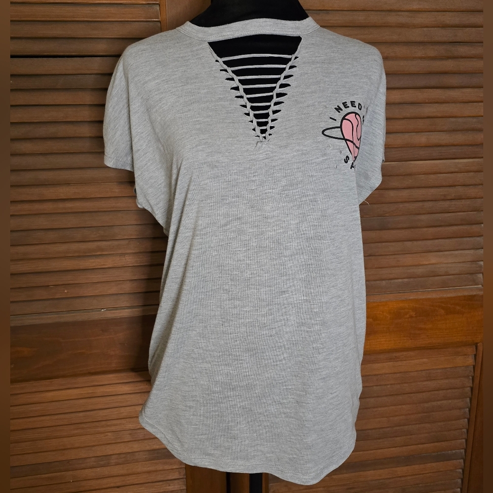 Awake M Gray "I Need My Space" V-Neck Tee
